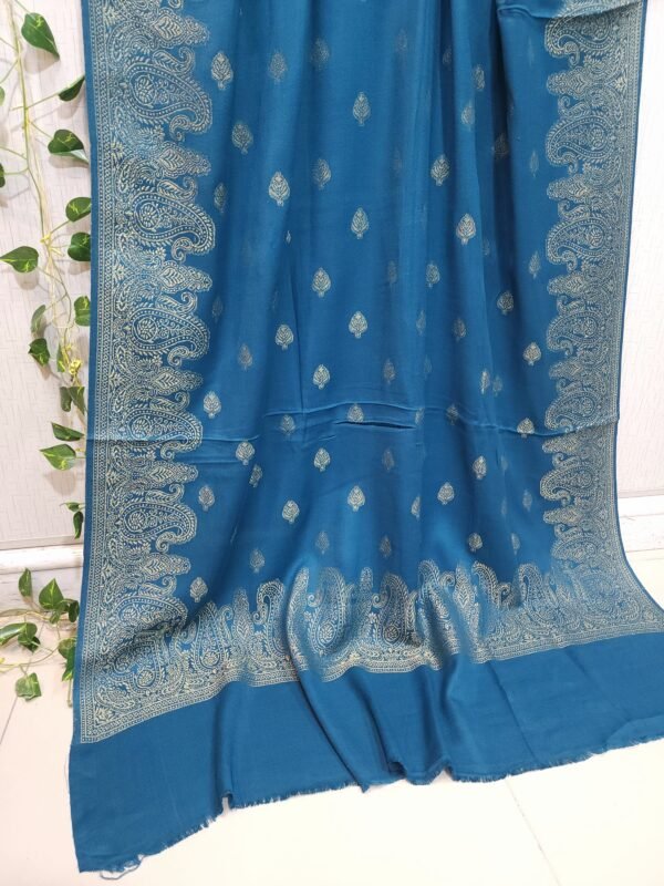 Pashmina Shawl | 4 Side Zari Work in Self Golden Soft Pashmina Beautiful Article Gift Item - Image 2