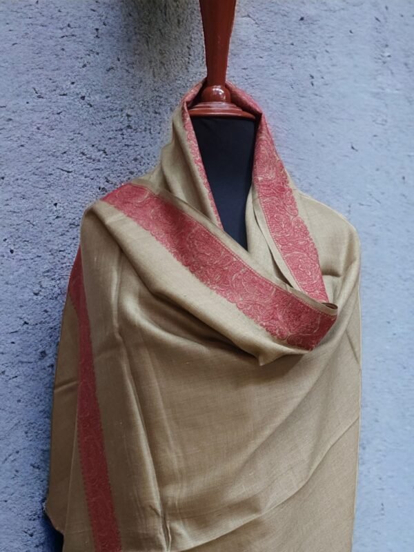 Pashmina Shawl Single Color 4 Side Border Embroidery - Image 2