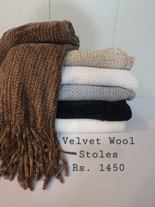 Plain Stole | Velvet Wool Plain Stole New Arrival Sale Price and Perfect Gift For Winters | White - Image 3