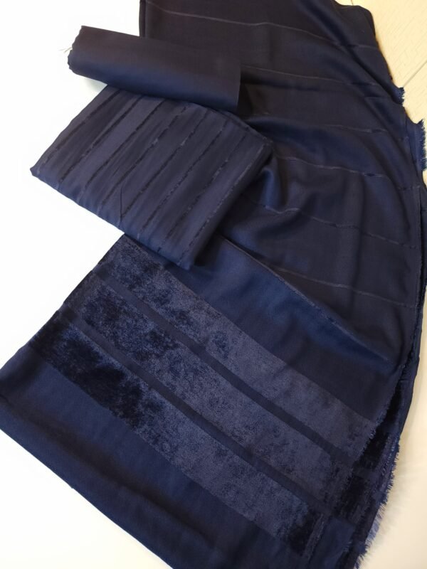 3 Piece Suit | Velvet Lining Marina Suit Allover With Shawl | New Arrival Beautiful Gift | Navy Blue - Image 2