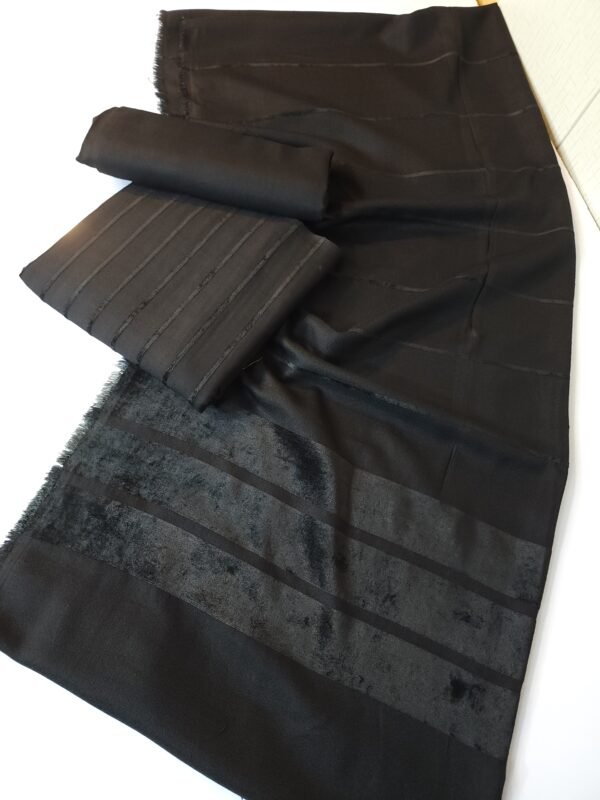 3 Piece Suit | Velvet Lining Marina Suit Allover With Shawl | New Arrival Beautiful Gift | Black - Image 2