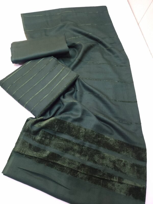 3 Piece Suit | Velvet Lining Marina Suit Allover With Shawl | New Arrival Beautiful Gift | Dark Green - Image 2