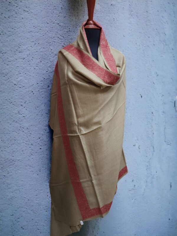 Pashmina Shawl Single Color 4 Side Border Embroidery - Image 3