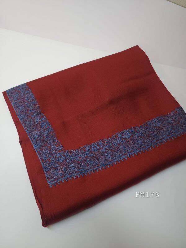 Pashmina Shawl Single Color 4 Side Border Embroidery - Image 2