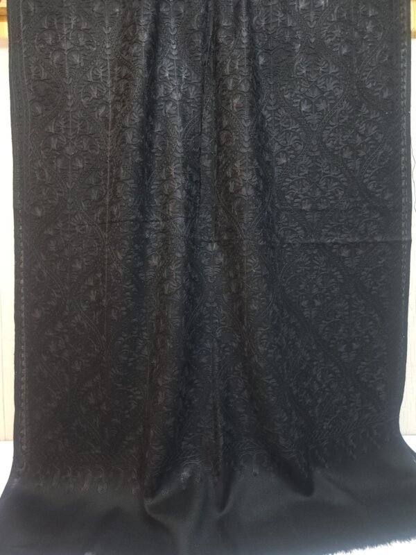 Pashmina Stole Full Embroidery Kashmiri Work in Sale Price perfect Gift 80x28 inches | Black - Image 2