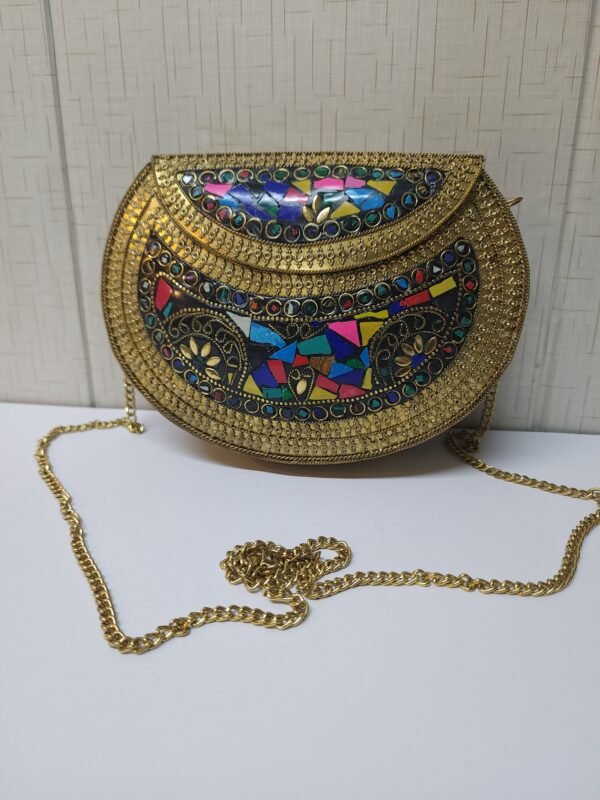 Metal Clutch Large Handmade Stonework Antique Details Perfect Gift | Multi Color