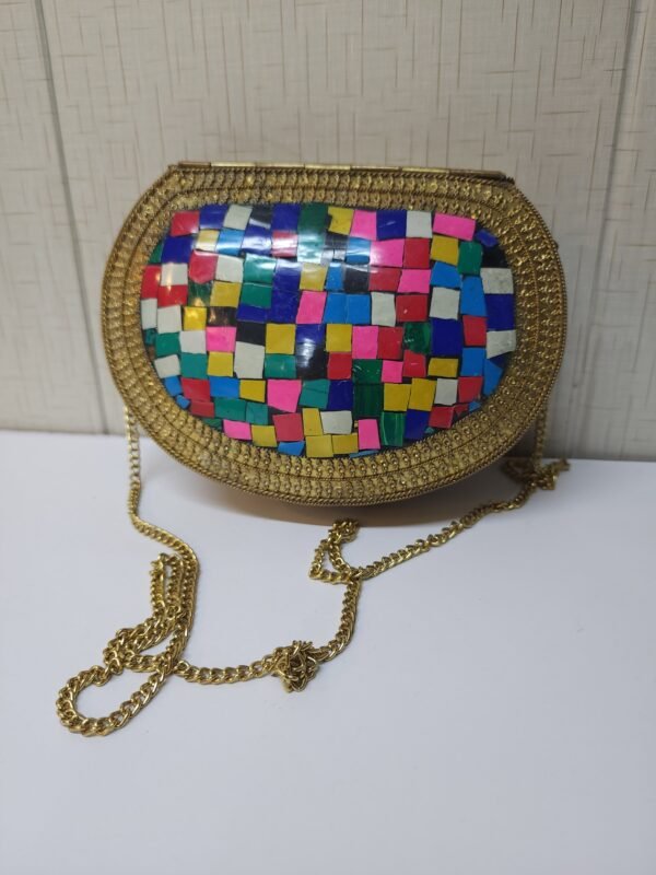 Metal Clutch Large Handmade Stonework Antique Details Perfect Gift | Multi Color - Image 2