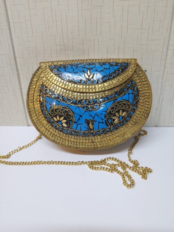 Metal Clutch Large Handmade Stonework Antique Details Perfect Gift | Ferozi