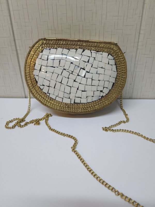 Metal Clutch Large Handmade Stonework Antique Details Perfect Gift | White - Image 2