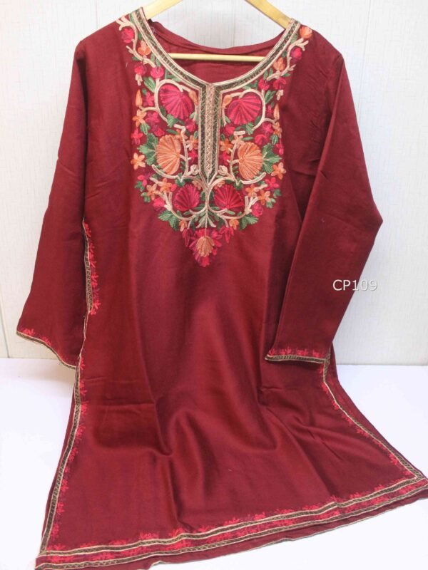 Pheran Kashmiri Embroidered On Pashmina Fabric