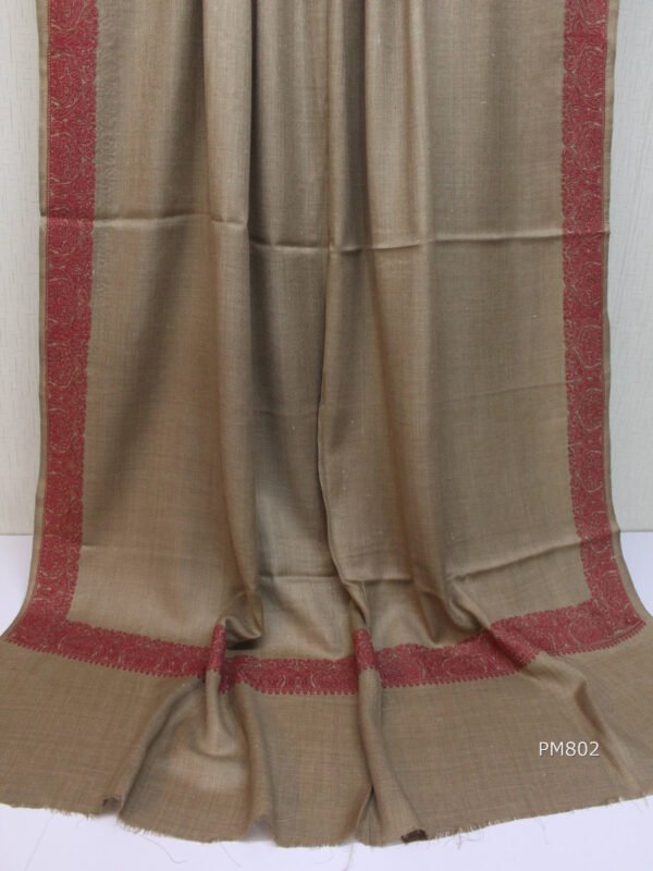 Pashmina Shawl Single Color 4 Side Border Embroidery - Image 3