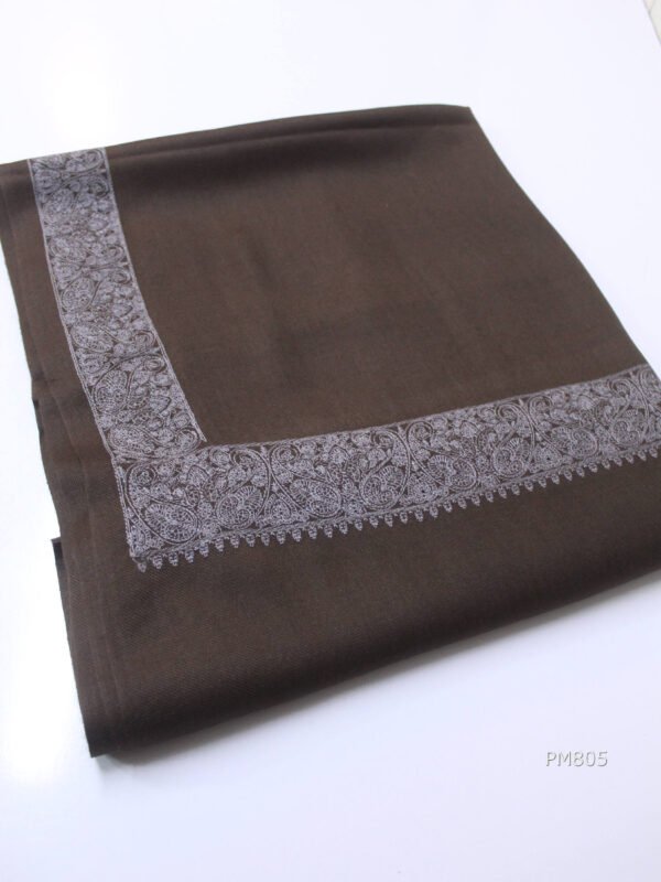 Pashmina Shawl Single Color 4 Side Border Embroidery - Image 2