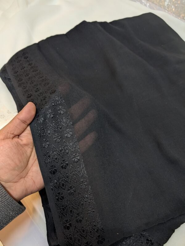 Black Cotton Crinkle Dupatta With Broshia Karishma Border