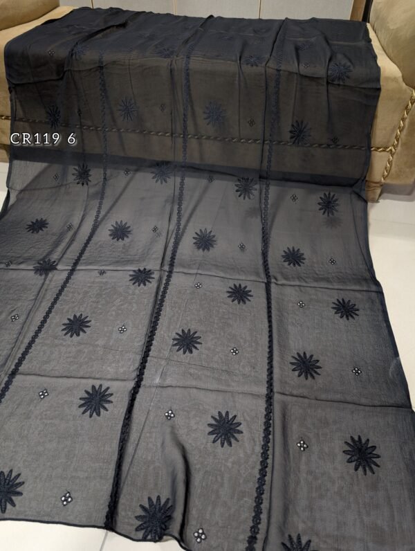 Black Crinkle Chiffon Tarkashi Embroidered Dupatta