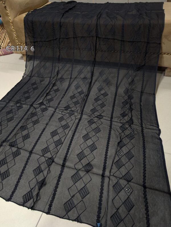 Black Crinkle Chiffon Tarkashi Embroidered Dupatta