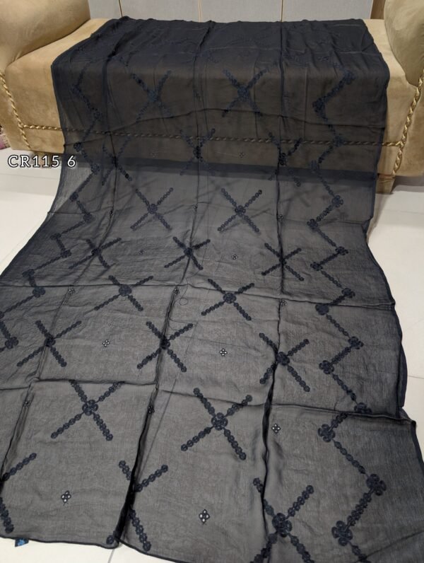 Black Crinkle Chiffon Tarkashi Embroidered Dupatta