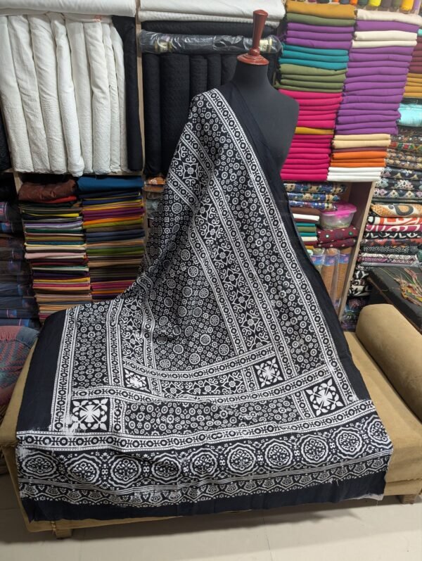 Ajrak Cotton Handmade Block Printed Dupatta | Black - Image 2