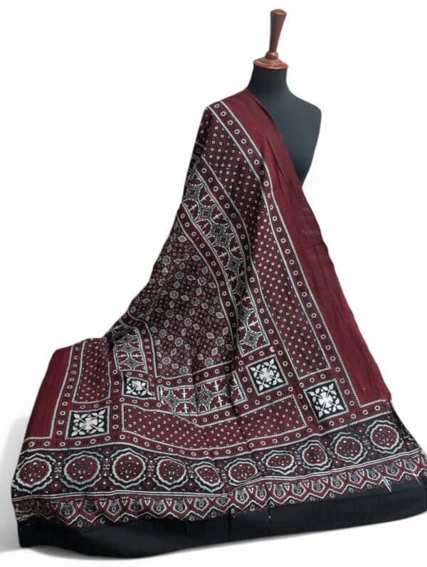 Ajrak Cotton Handmade Block Printed Dupatta | Maroon