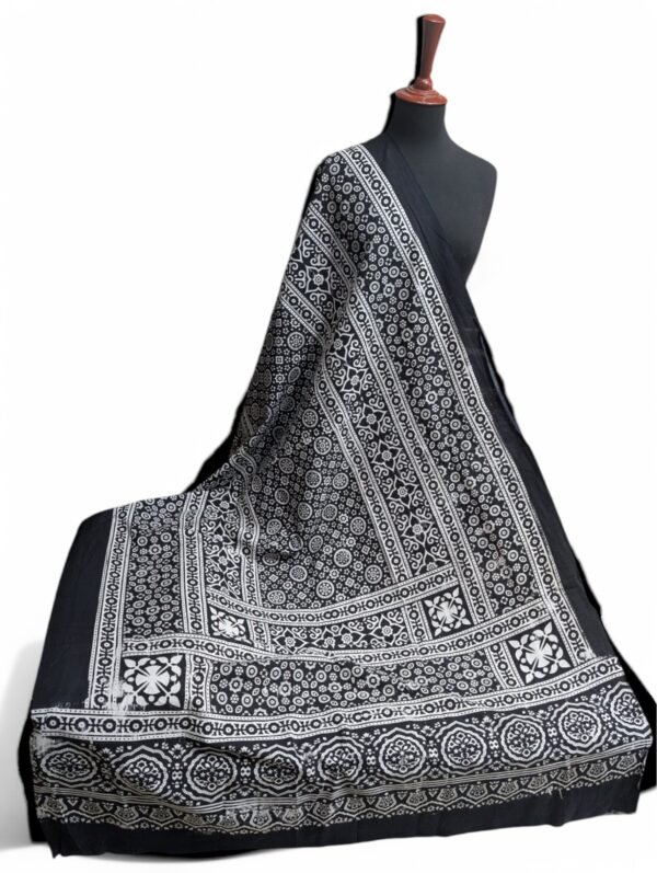 Ajrak Cotton Handmade Block Printed Dupatta | Black