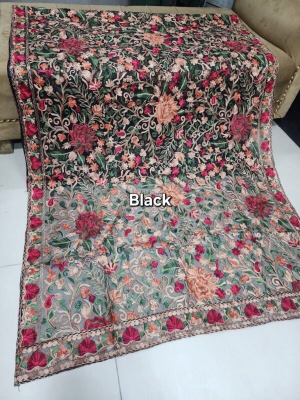 Organza Gulabkar Embroidered Dupatta Soft and Beautiful Dupatta | Black - Image 3