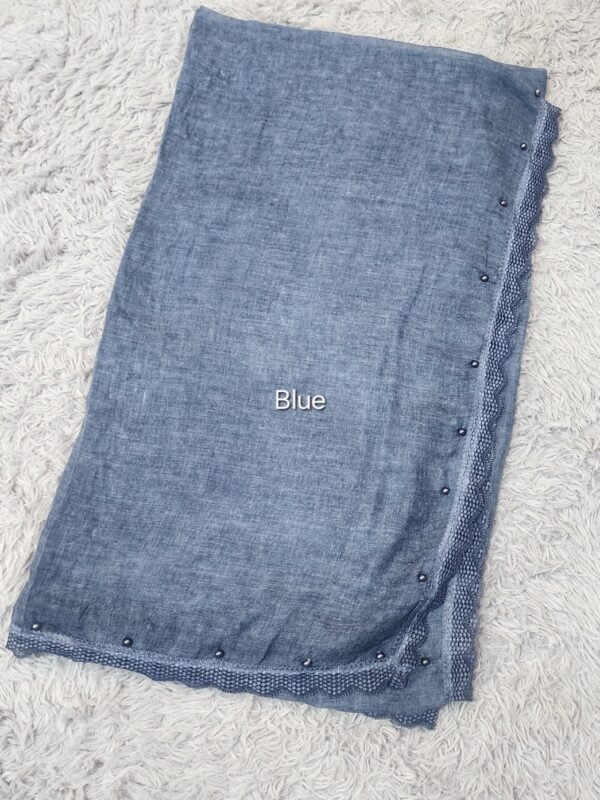 Lawn Shawl 4 Side Lace Border | Blue