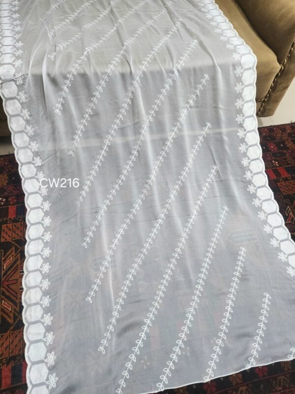 Cutwork Border Crinkle Chiffon Embroidered Dupatta | Dyeable - Image 3