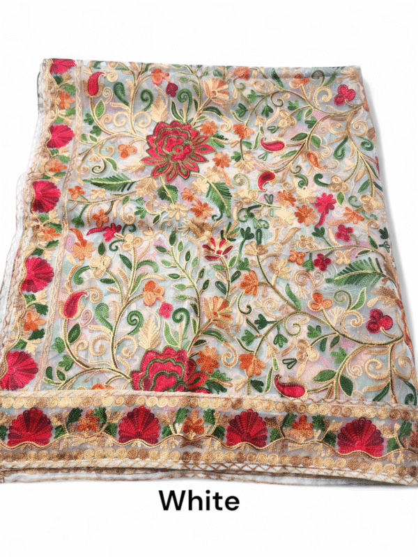 Organza Gulabkar Embroidered Dupatta Soft and Beautiful Dupatta | White - Image 3