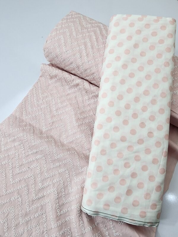 Chikankari Lawn 2 Piece Suit Lining Design | Light Peach - Image 2