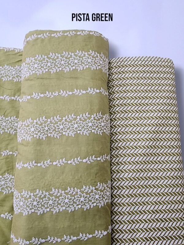 Chikankari Lawn 2 Piece Suit Lining Design | Pista Green