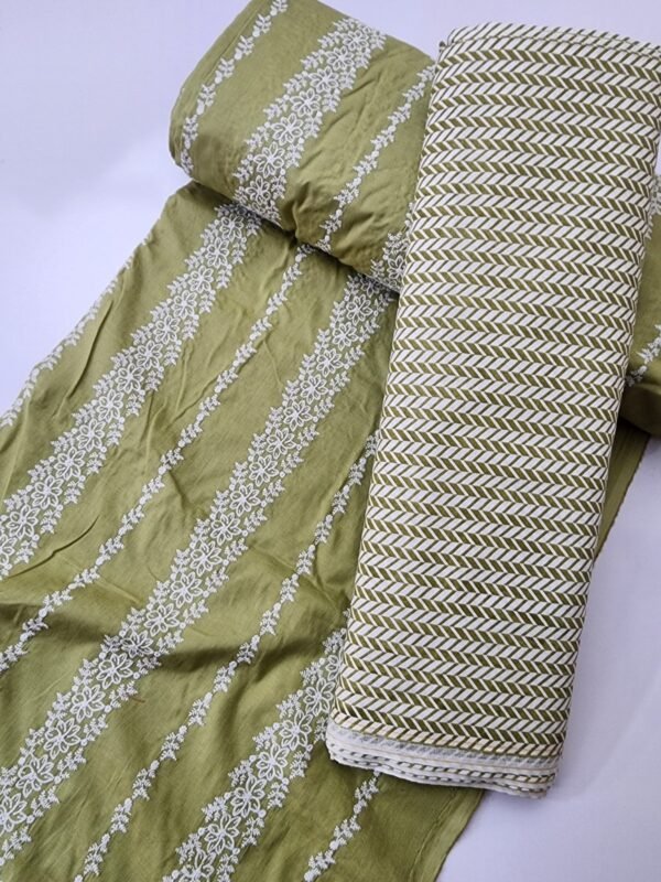 Chikankari Lawn 2 Piece Suit Lining Design | Pista Green - Image 2