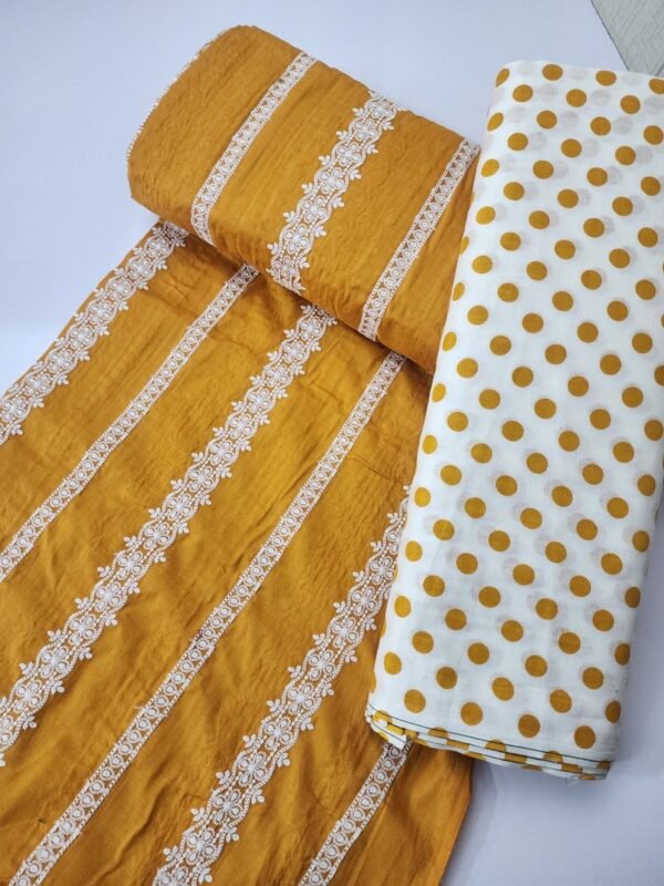 Chikankari Lawn 2 Piece Suit Lining Design Mustard - Image 2
