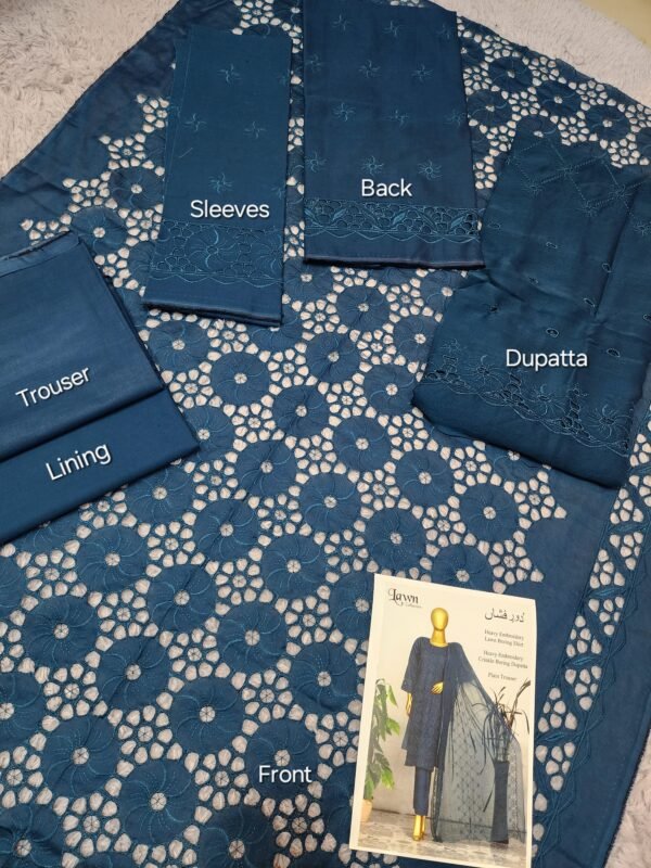 3 Piece Chikankari Heavy Bore Jaal With Complete Lining and Dupatta - Image 2