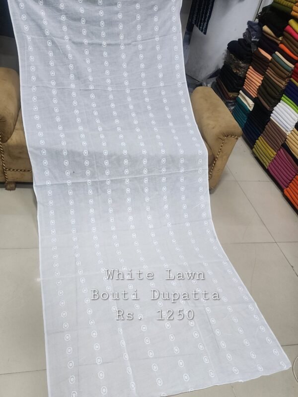 White Lawn Embroidered Bouti Work Dupatta
