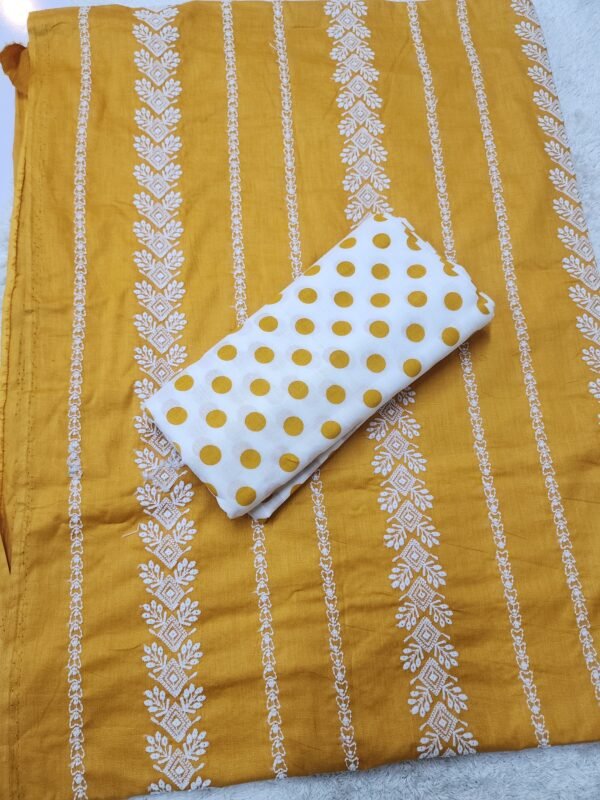 Chikankari Lawn 2 Piece Suit Lining Design | Mustard Yellow - Image 2