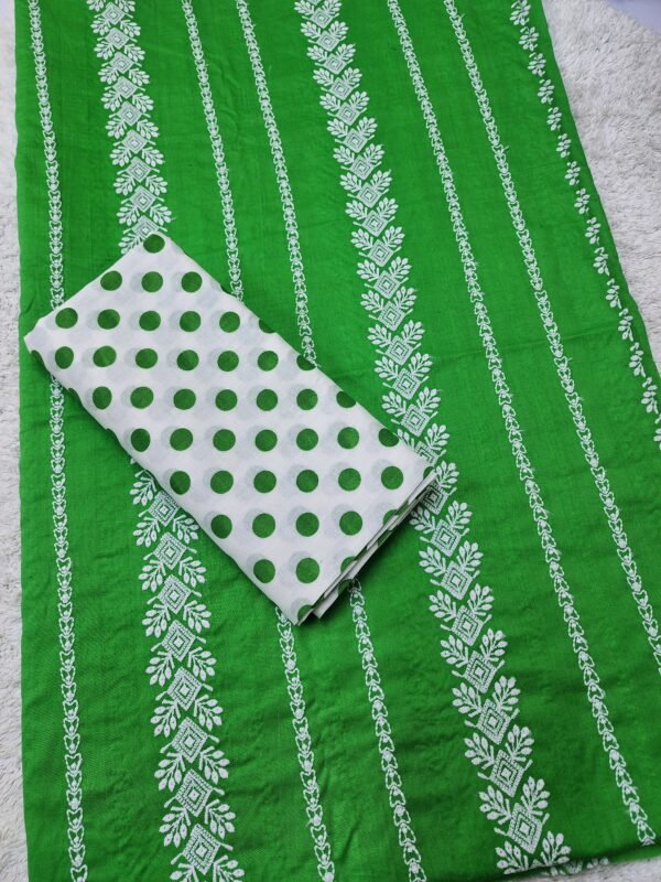 Chikankari Lawn 2 Piece Suit Lining Design | Parrot Green - Image 3