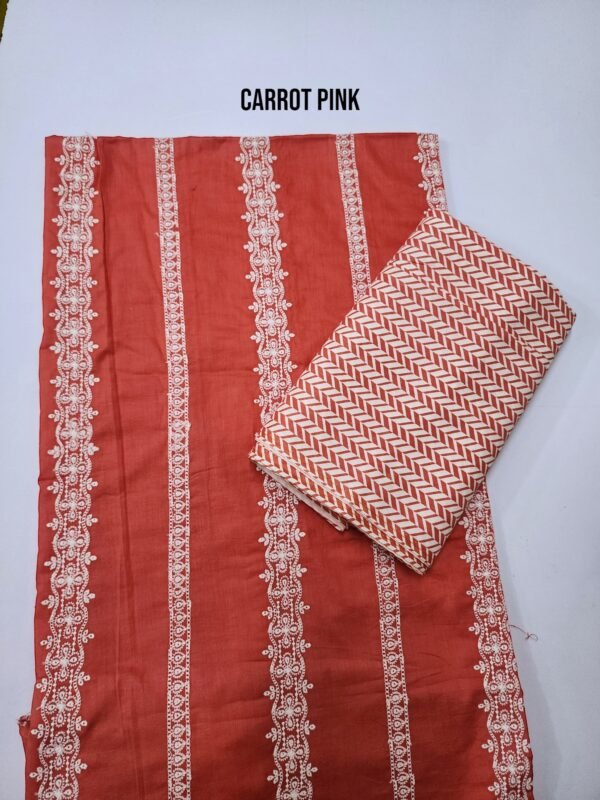 Chikankari Lawn 2 Piece Suit Lining Design | Carrot Pink