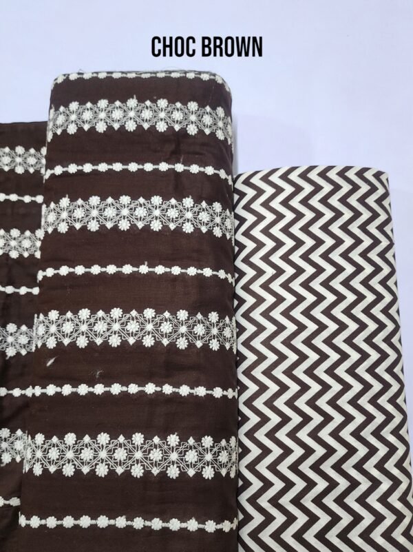 Chikankari Lawn 2 Piece Suit Lining Design | Choc Brown