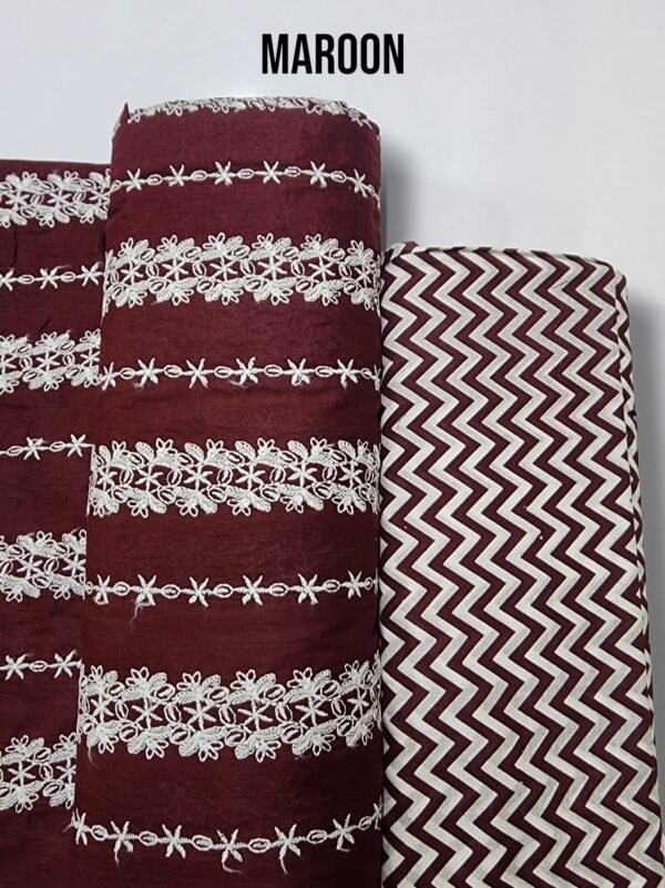 Chikankari Lawn 2 Piece Suit Lining Design | Maroon