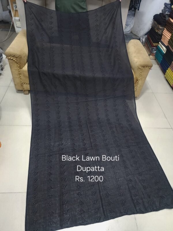 Black Lawn Embroidered Bouti Work Dupatta