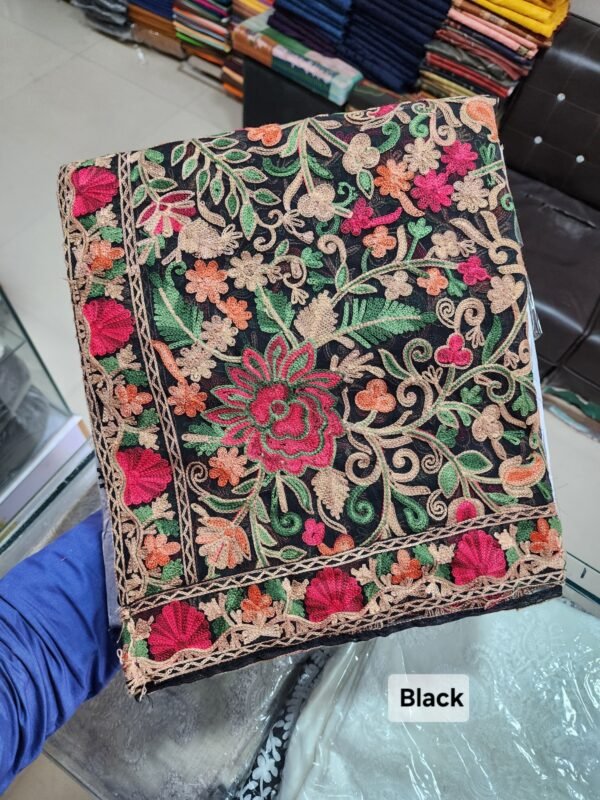 Crinkle Chiffon Aari Embroidered Dupatta Multi Color | Black