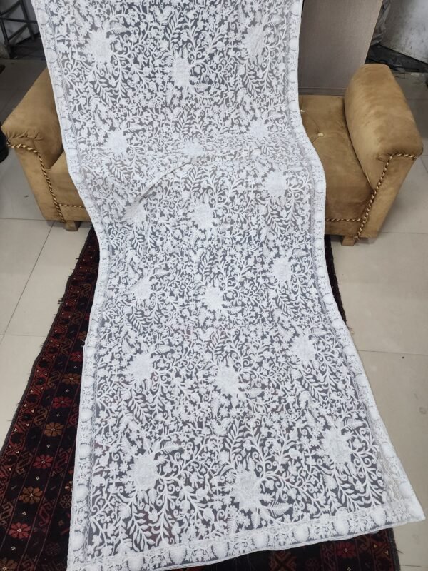 Crinkle Chiffon Gulabkar Embroidered Aar Work Dupatta | White - Image 4