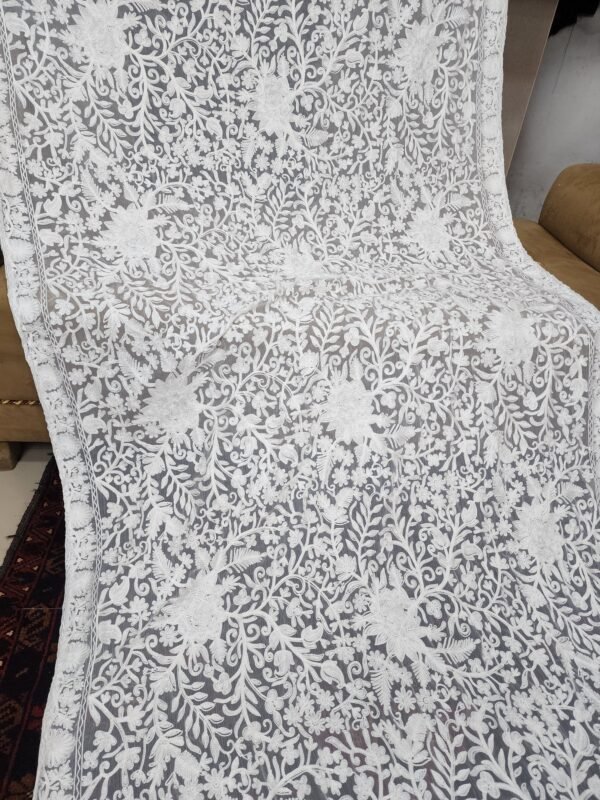 Crinkle Chiffon Gulabkar Embroidered Aar Work Dupatta | White - Image 5
