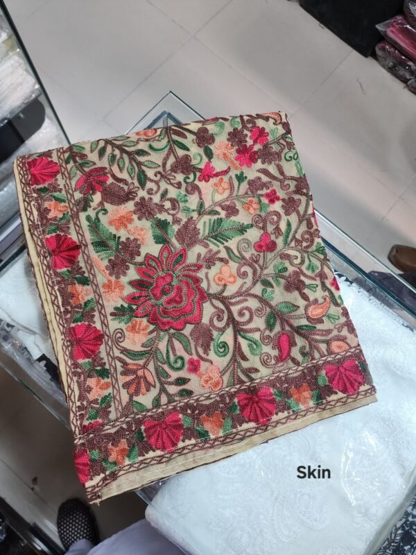 Crinkle Chiffon Aari Embroidered Dupatta Multi Color | Skin