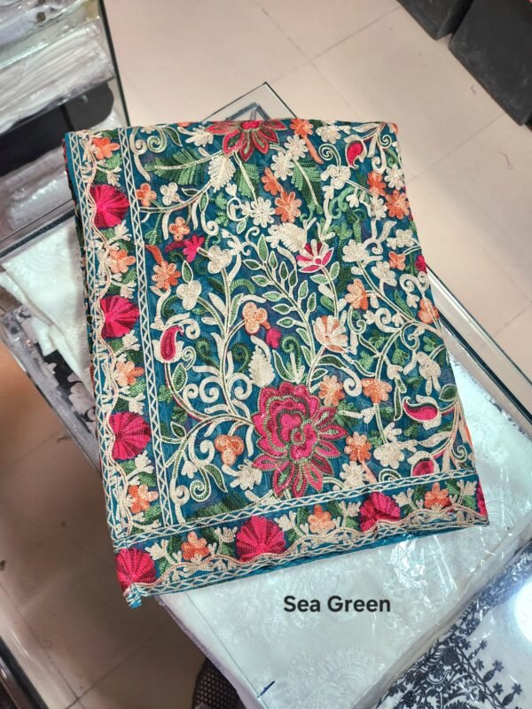 Crinkle Chiffon Aari Embroidered Dupatta Multi Color | Sea Green