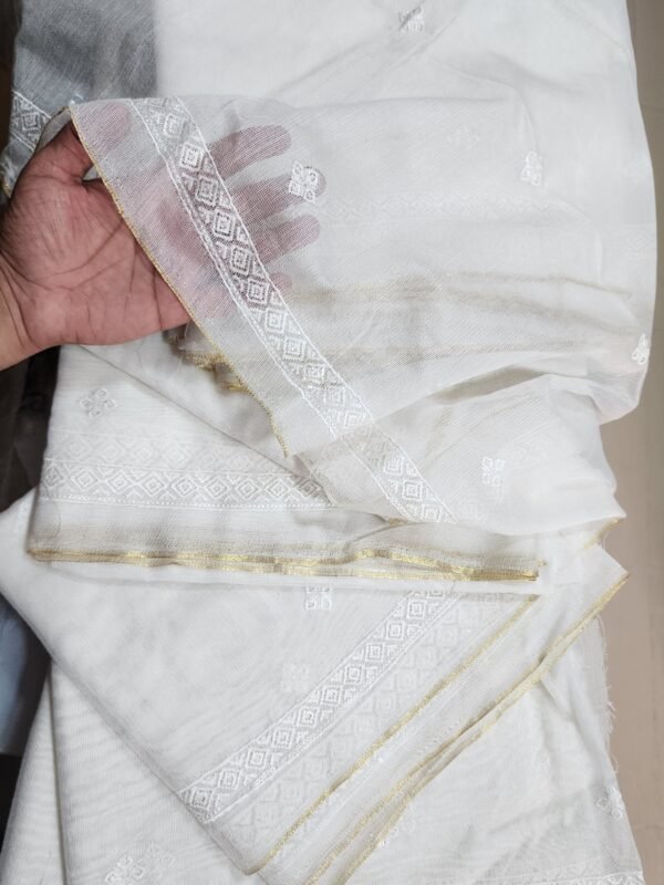 Cotton Net Embroidered Dupatta Border and Bouti Work 3 Yards Dyeable