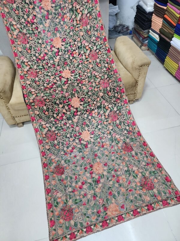 Crinkle Chiffon Aari Embroidered Dupatta Multi Color | Black - Image 3