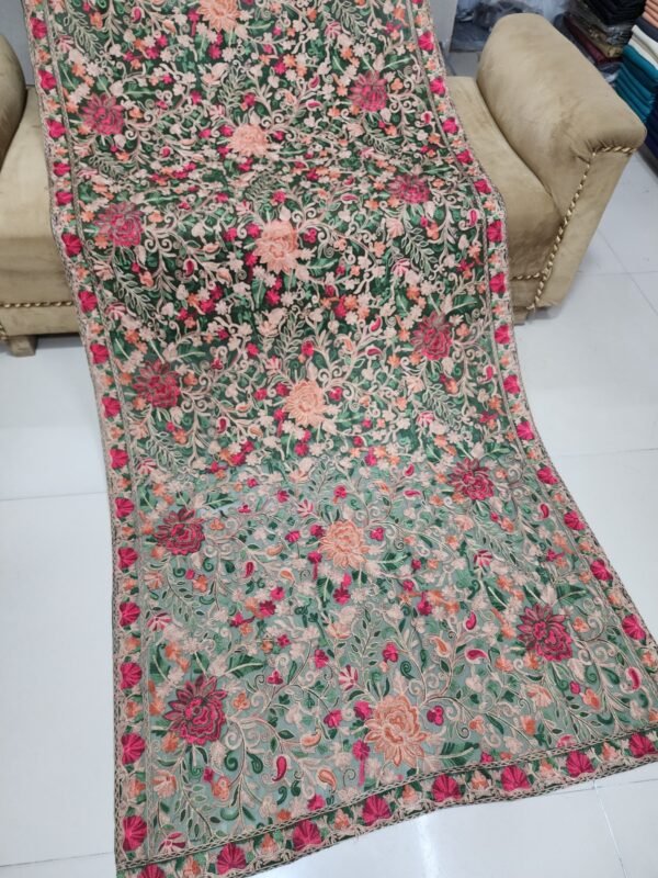 Crinkle Chiffon Aari Embroidered Dupatta Multi Color | Dark Green - Image 3