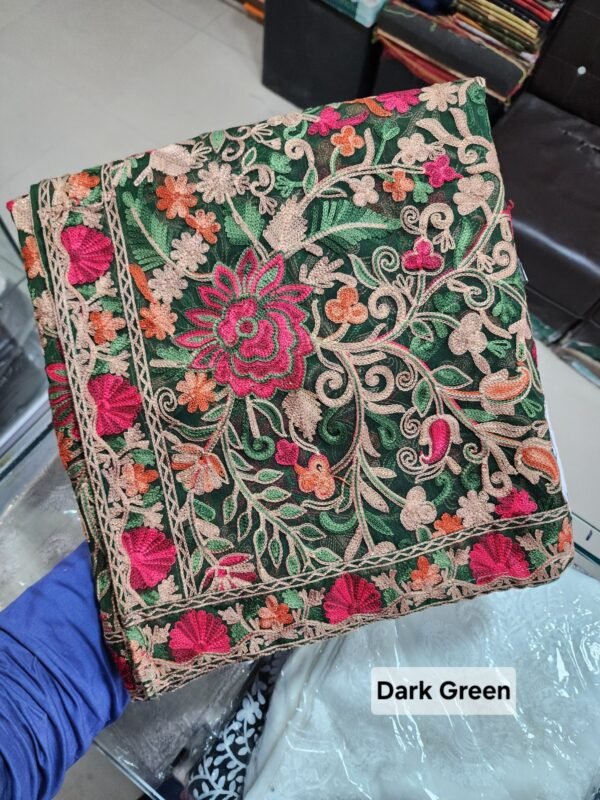 Crinkle Chiffon Aari Embroidered Dupatta Multi Color | Dark Green