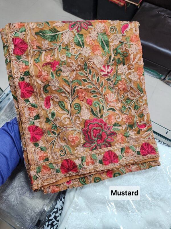 Crinkle Chiffon Aari Embroidered Dupatta Multi Color | Mustard