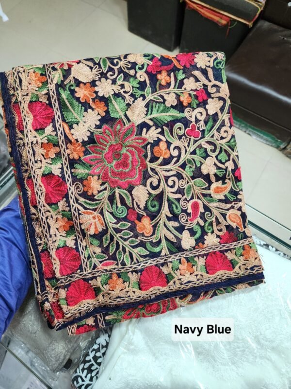 Crinkle Chiffon Aari Embroidered Dupatta Multi Color | Navy Blue